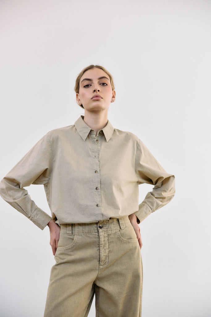 Washed Pima Cotton Button-Down Shirt - Salvia