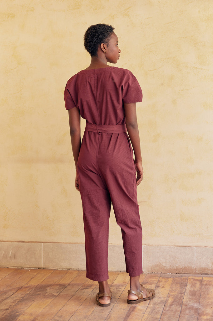 Curved Sleeve Jumpsuit Seersucker Cotton - Cereza