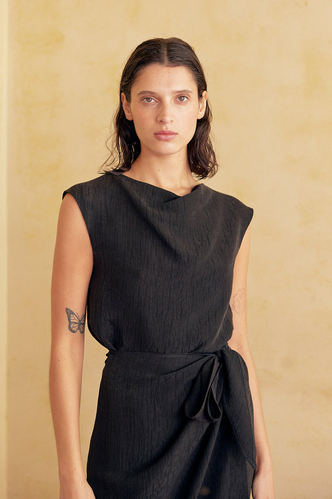 Textured Draped Top Silk-Linen - Ónix