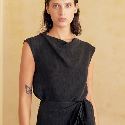 Textured Draped Top Silk-Linen - Ónix