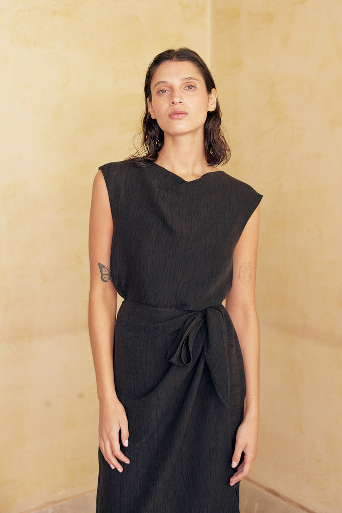 Textured Draped Top Silk-Linen - Ónix