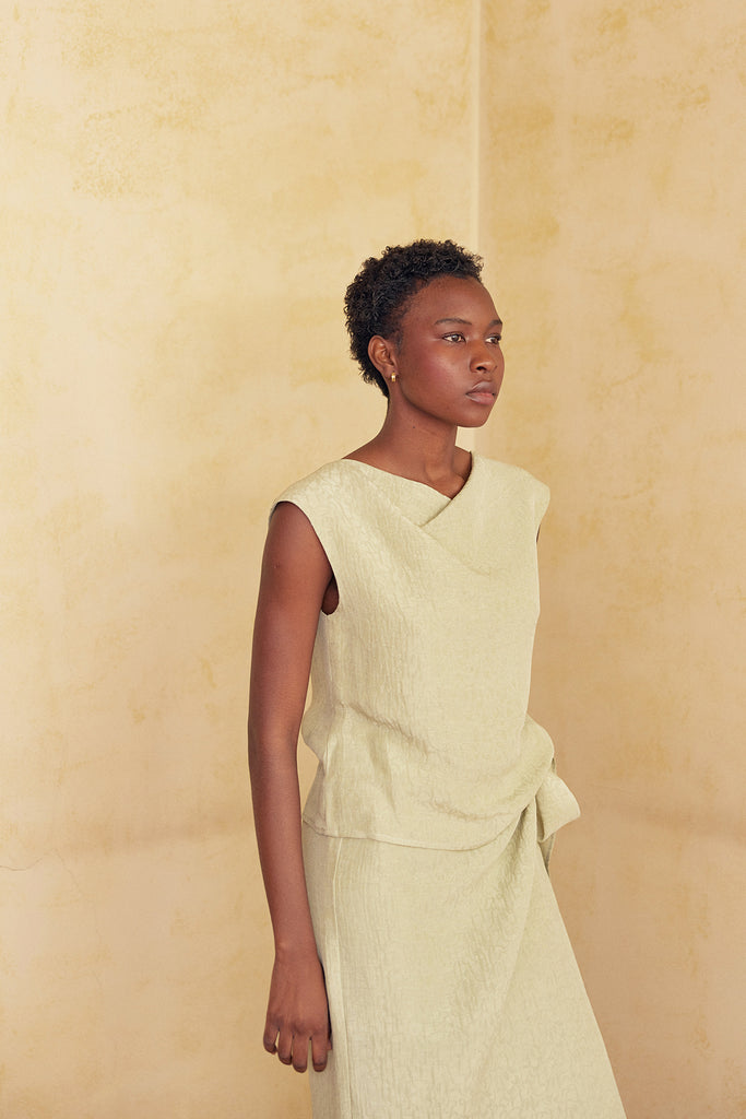 Textured Draped Top Silk-Linen - Salvia