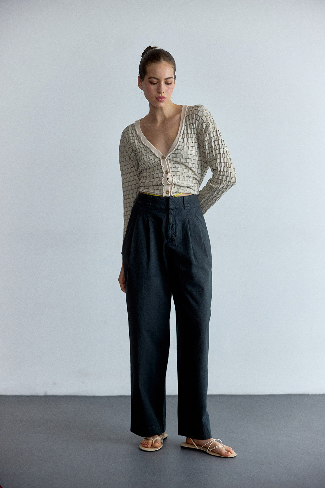 Textured Cotton Trousers - Slate
