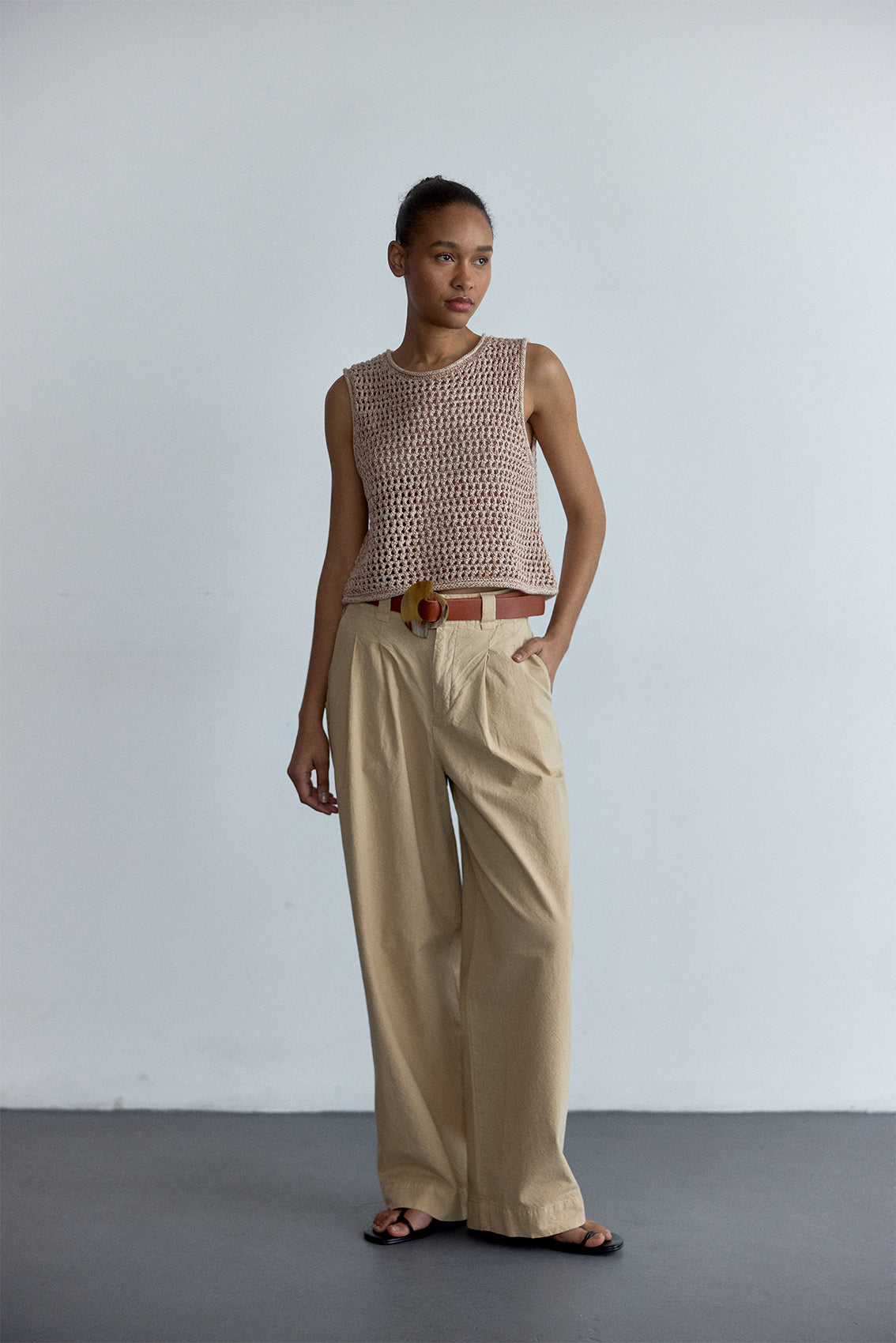 Pantalón Pinzado Algodón Rugoso - Turrón