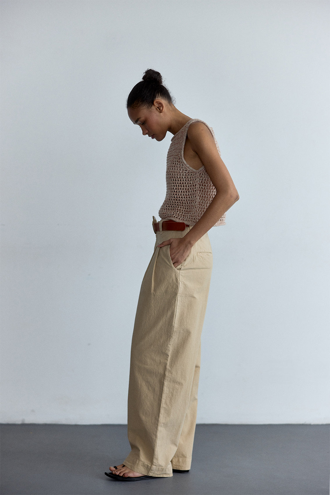 Pantalón Pinzado Algodón Rugoso - Turrón