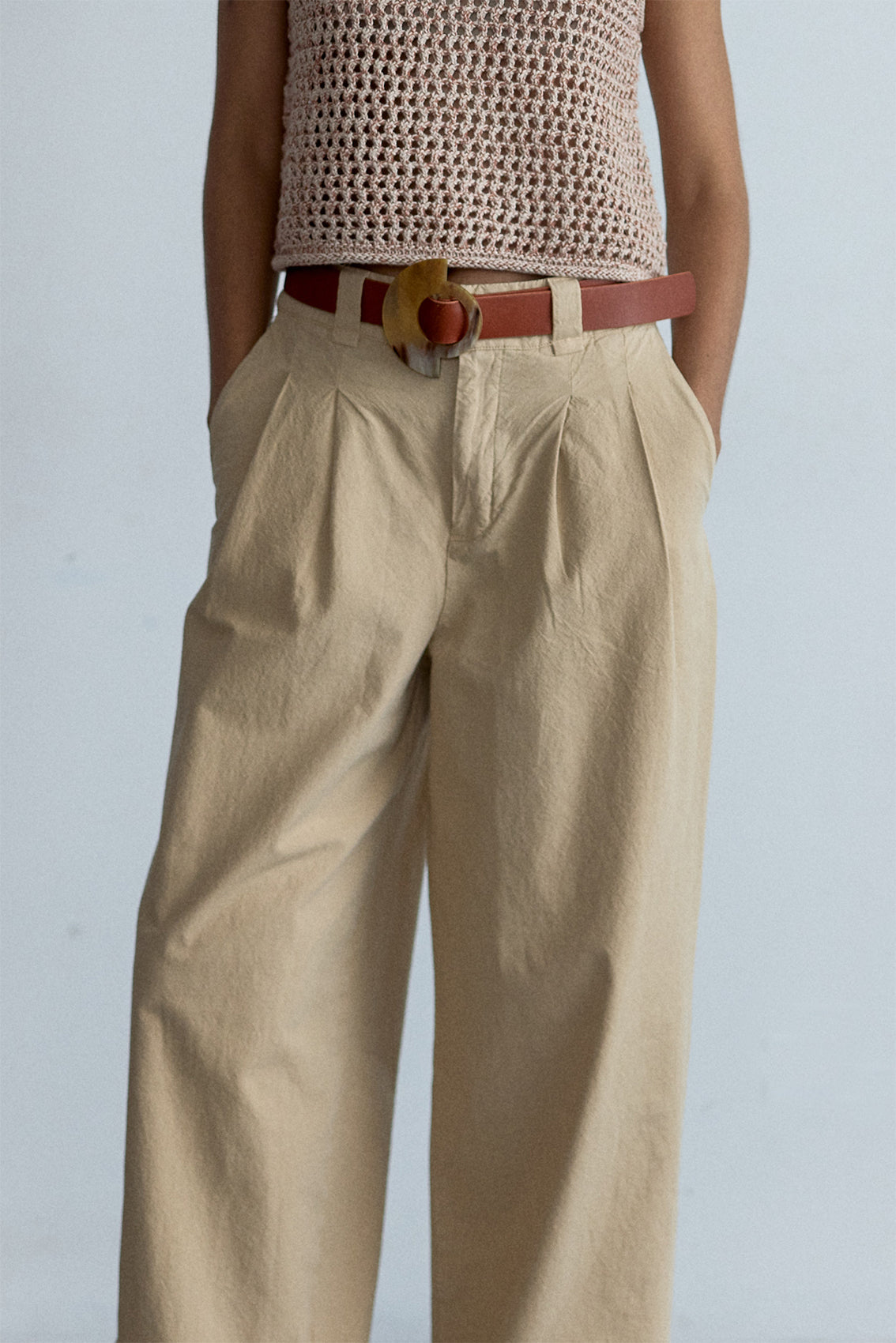 Pantalón Pinzado Algodón Rugoso - Turrón