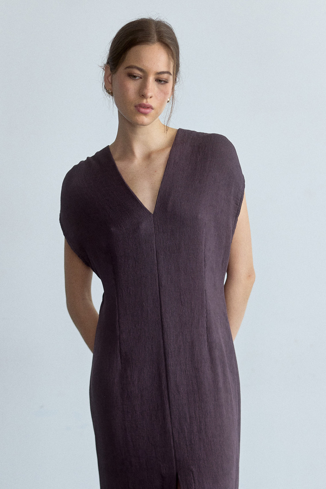 Vestido Escote V Plegado - Berenjena