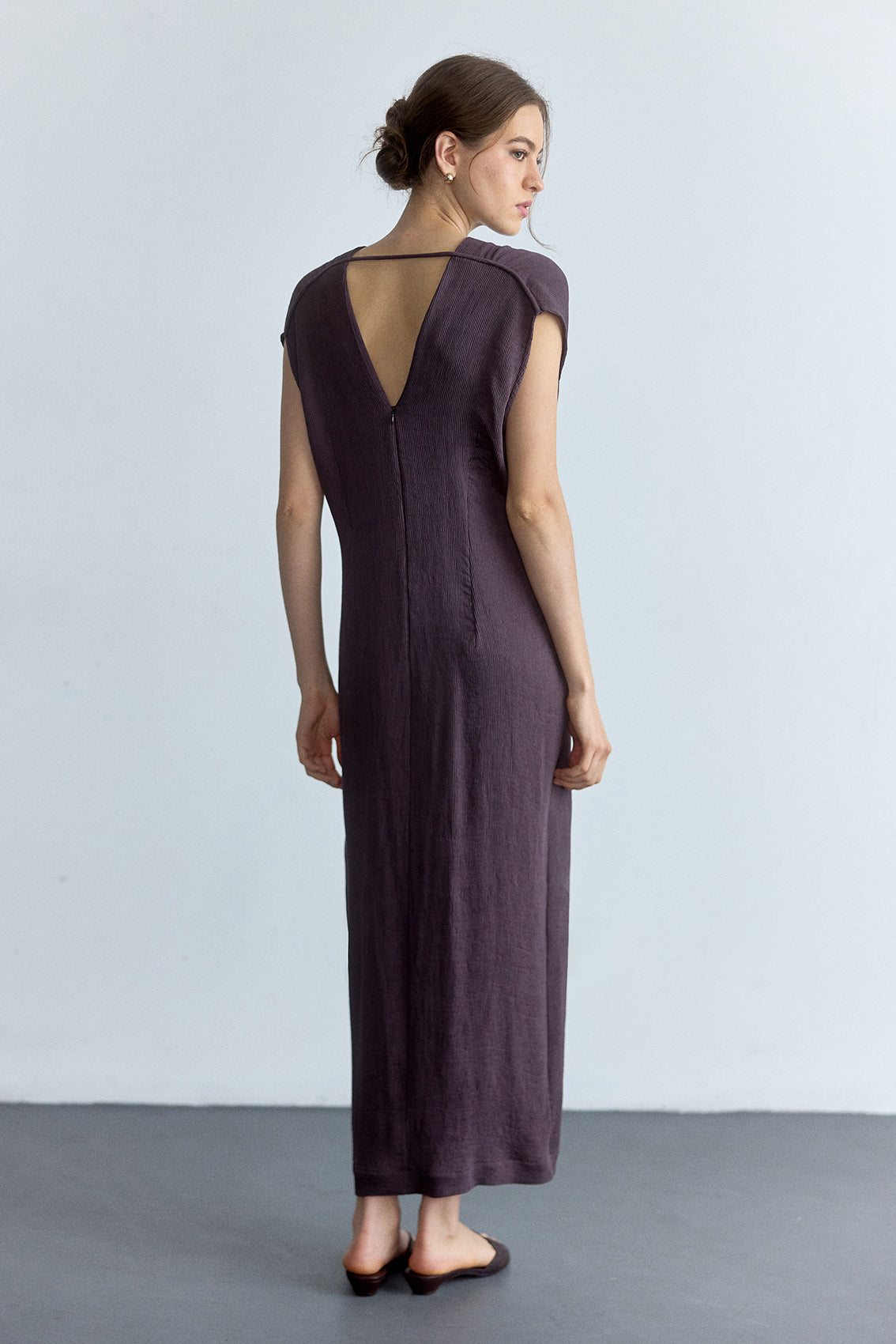 Vestido Escote V Plegado - Berenjena