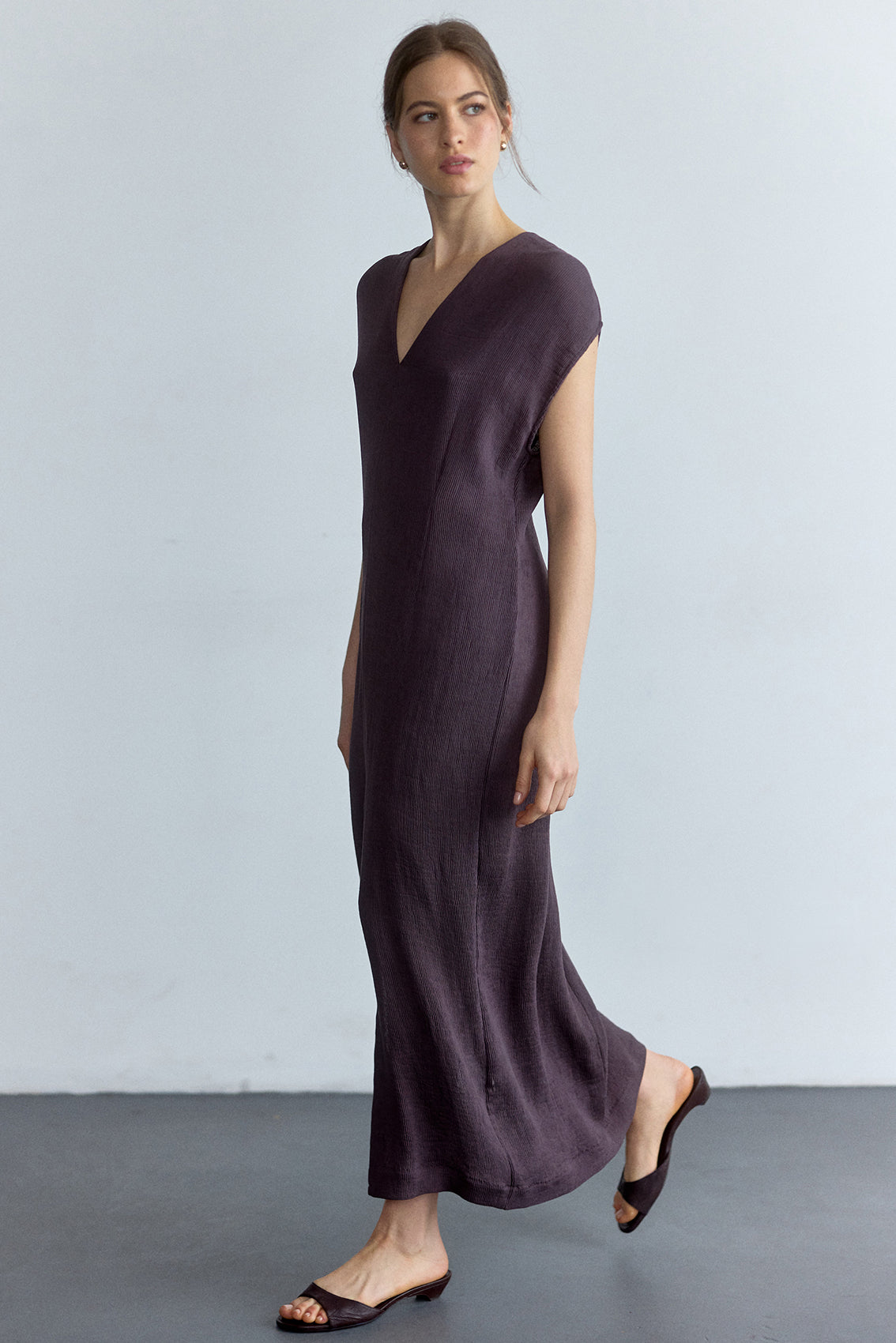Vestido Escote V Plegado - Berenjena