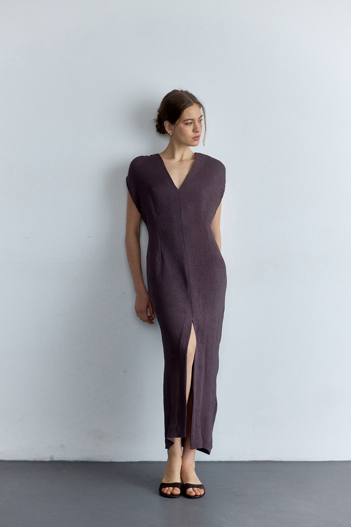 Vestido Escote V Plegado - Berenjena