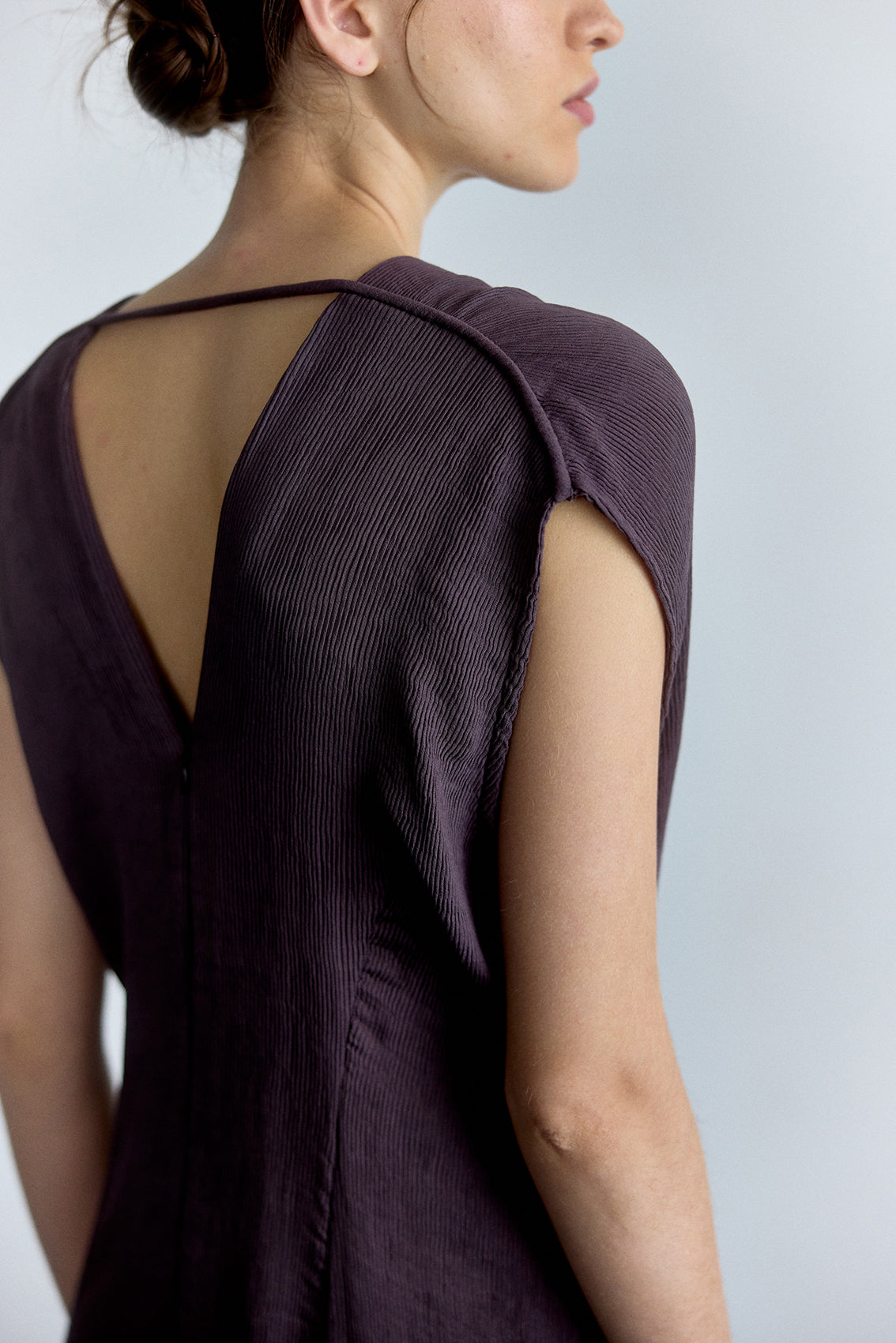Vestido Escote V Plegado - Berenjena