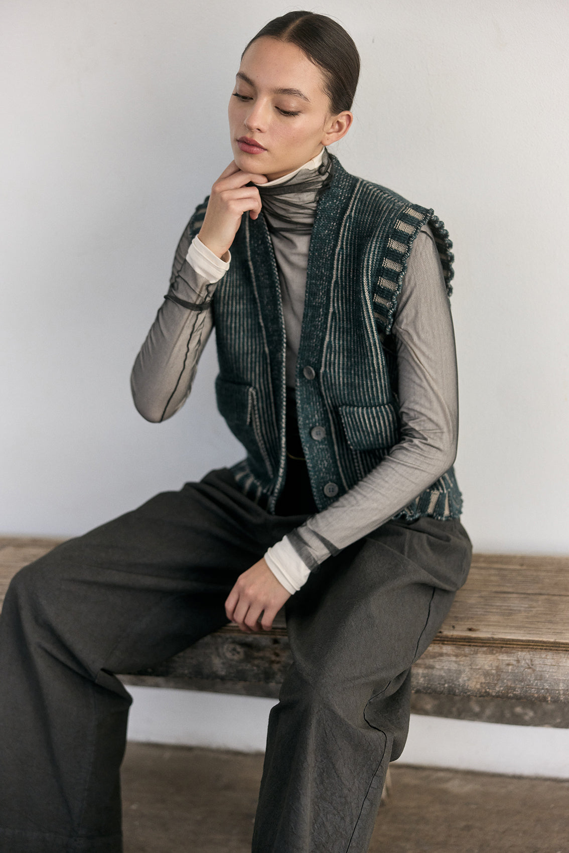 Merino Wool Knitted Vest - Lake