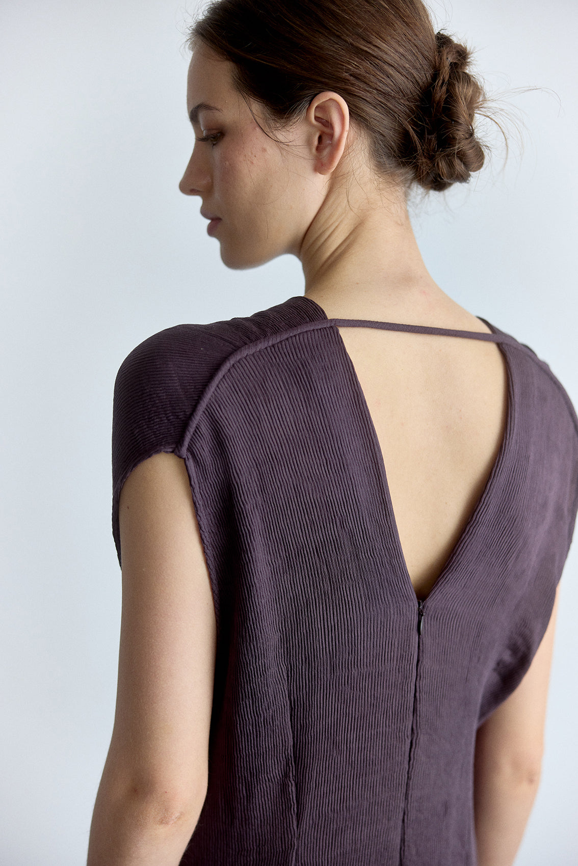 Vestido Escote V Plegado - Berenjena