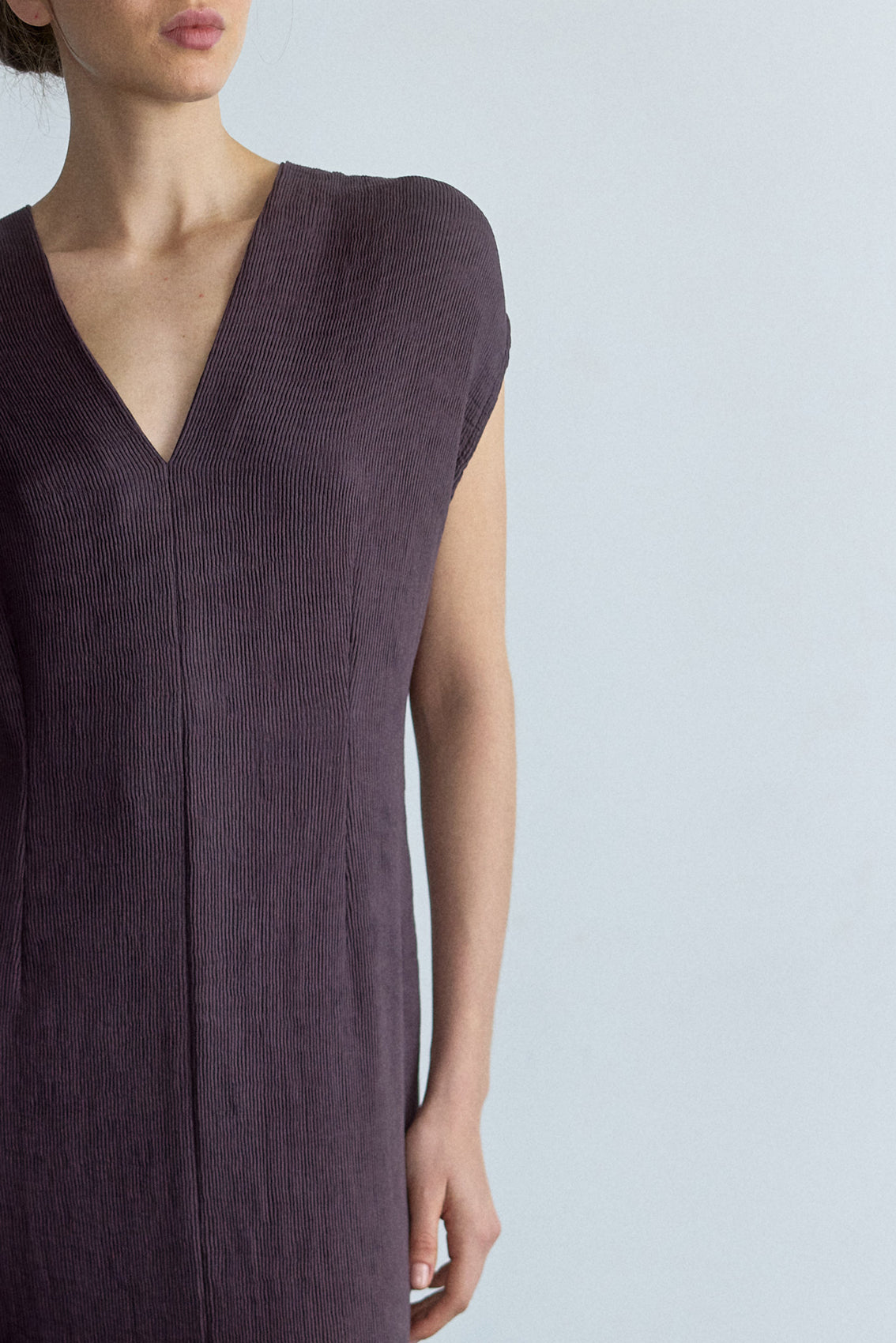 Vestido Escote V Plegado - Berenjena