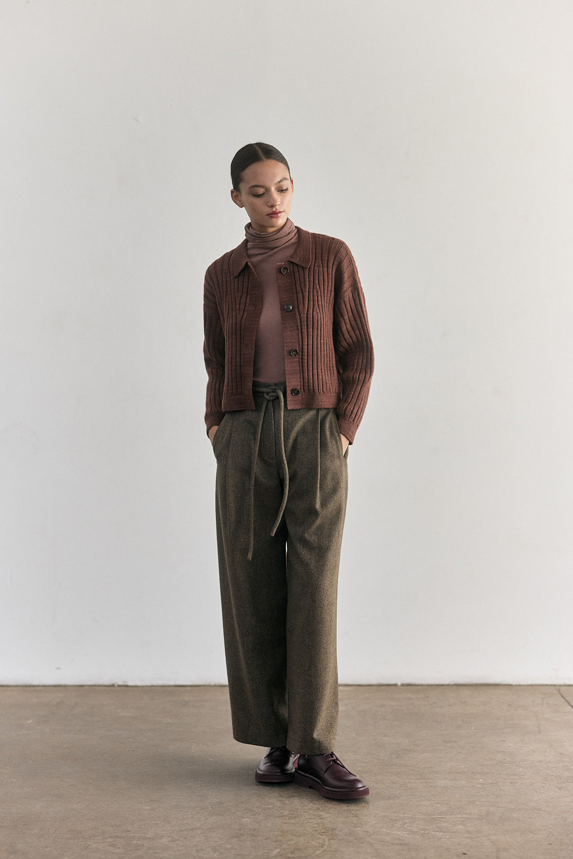 Merino Wool Collared Cardigan - Clay