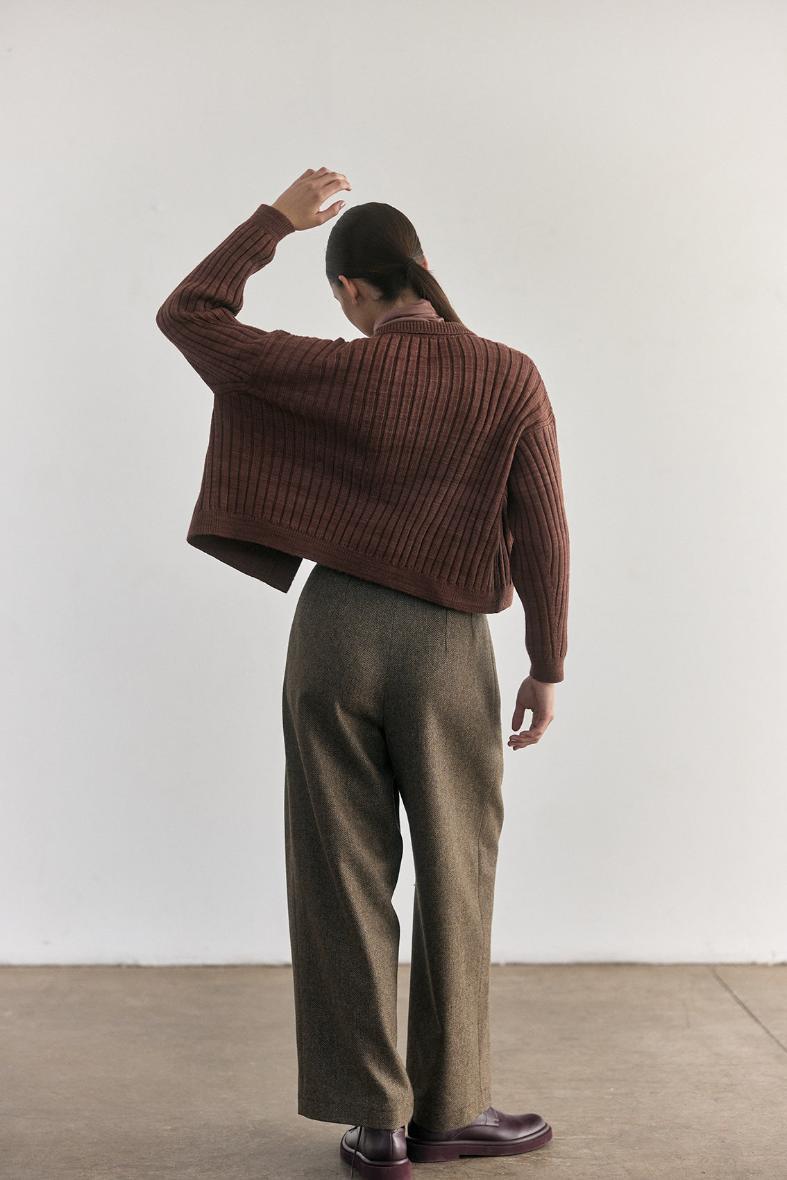 Merino Wool Collared Cardigan - Clay