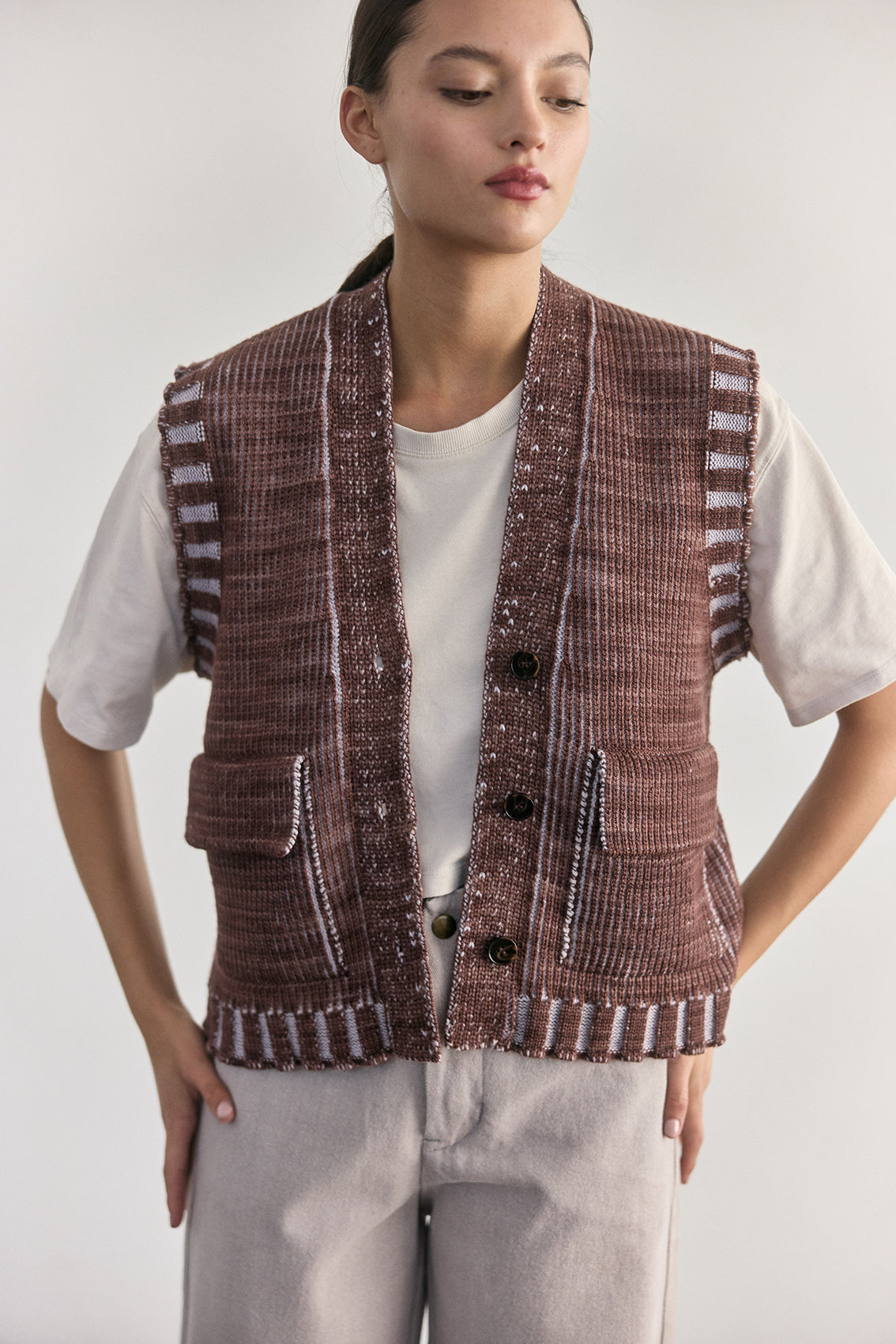 Merino Wool Knitted Vest - Clay