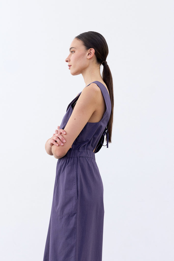 Open Back V-Neck Jumpsuit Cotton - Arándano