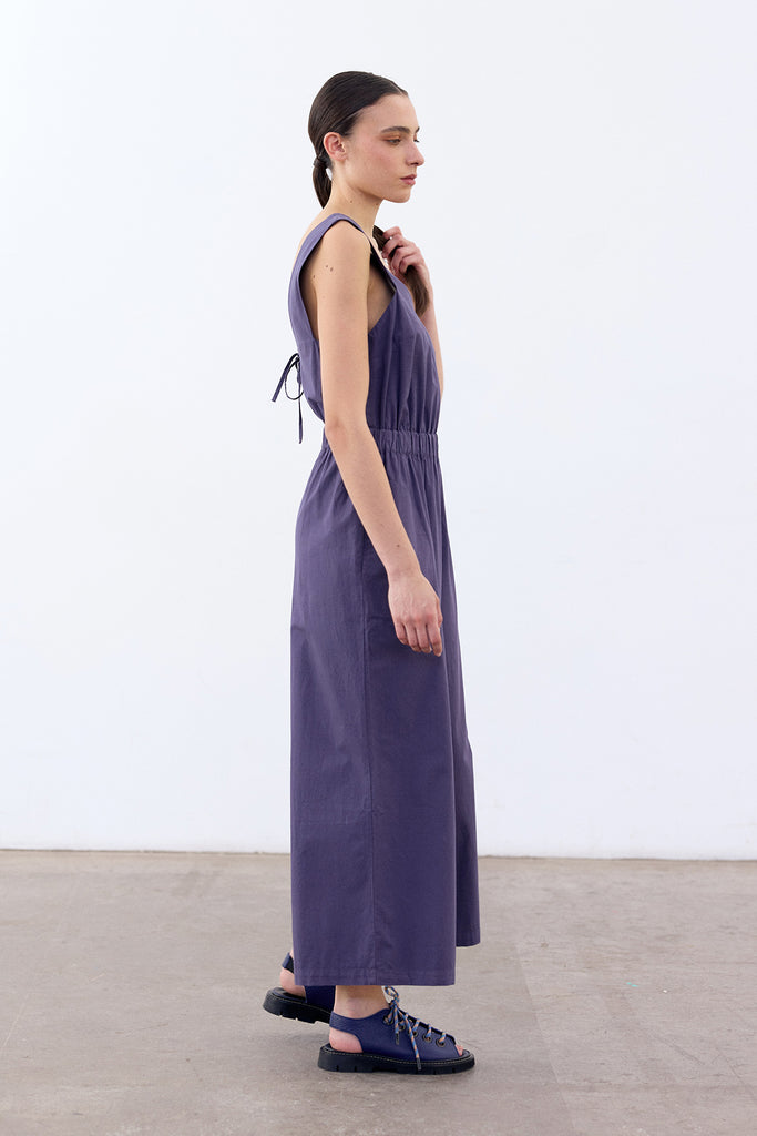 Open Back V-Neck Jumpsuit Cotton - Arándano