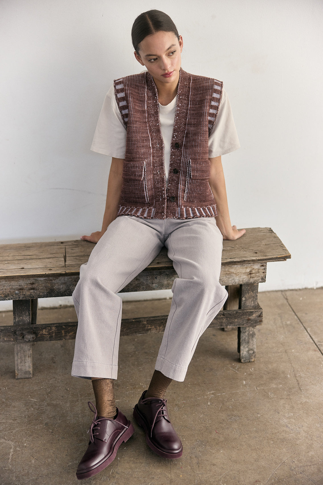 Merino Wool Knitted Vest - Clay
