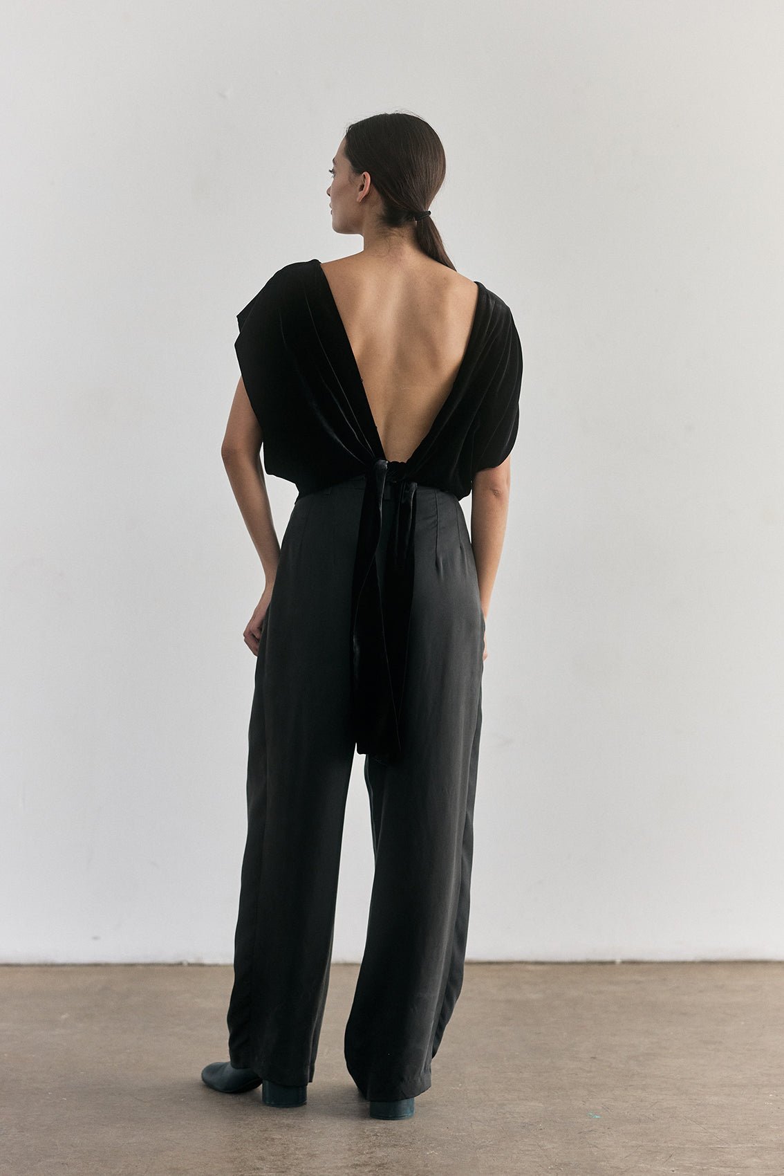 Silk Velvet Tie-Waist Top - Onyx