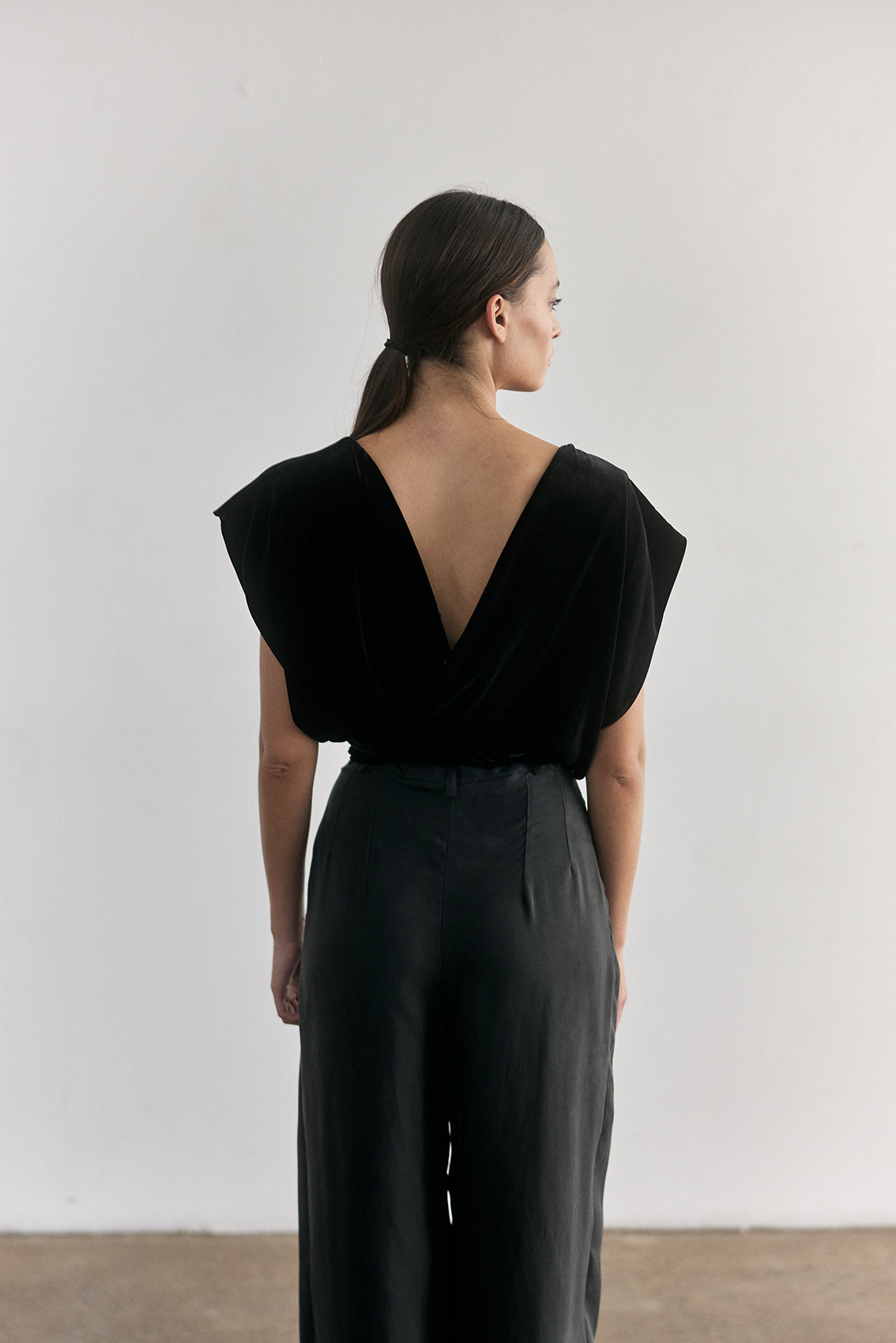 Silk Velvet Tie-Waist Top - Onyx