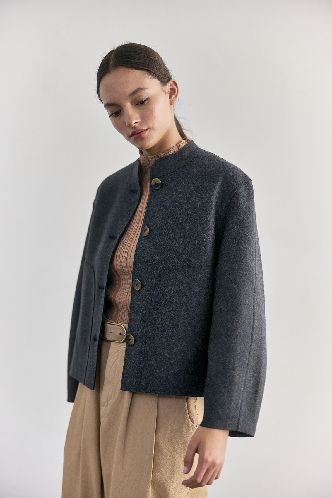 Chaqueta Corta Alpaca/Lana Felted - Lago