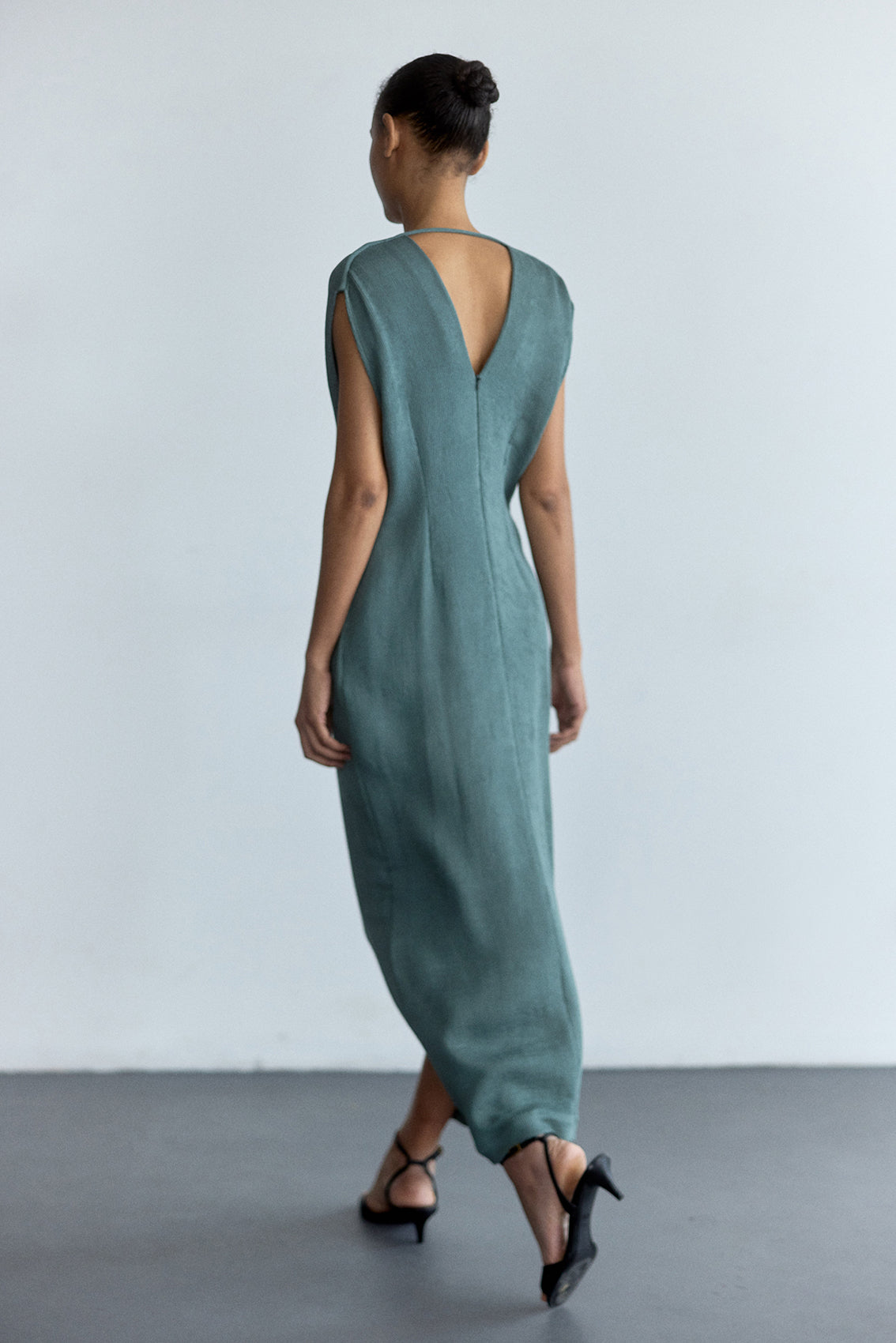 Vestido Escote V Plegado - Eucalipto