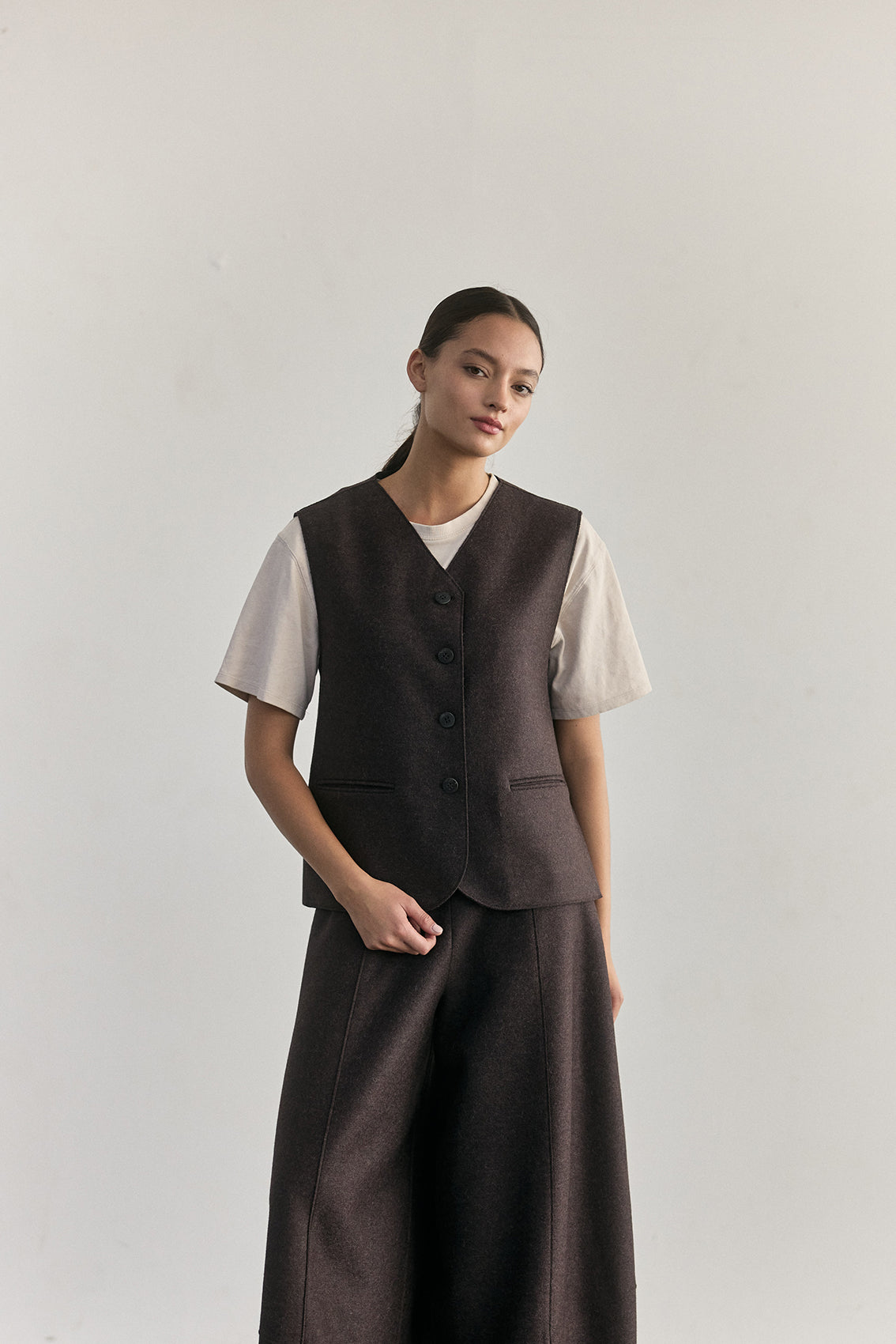 Vest Abotonado Alpaca/Lana Felted - Berenjena