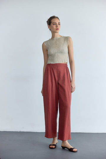Pantalón Ancho Seda Rugosa - Grosella