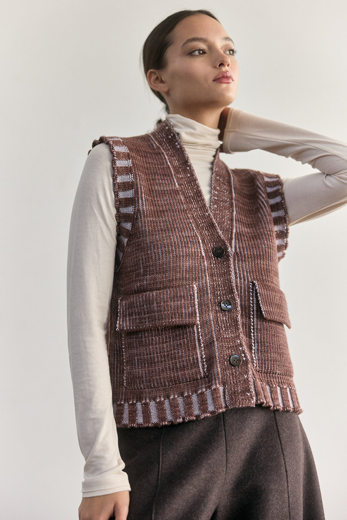 Merino Wool Knitted Vest - Clay