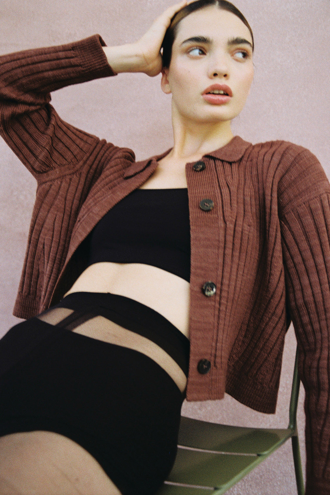 Merino Wool Collared Cardigan - Clay